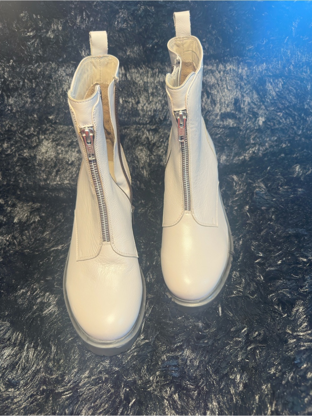 Chunky Heel Taupe Ankle Booties with Side Zip
